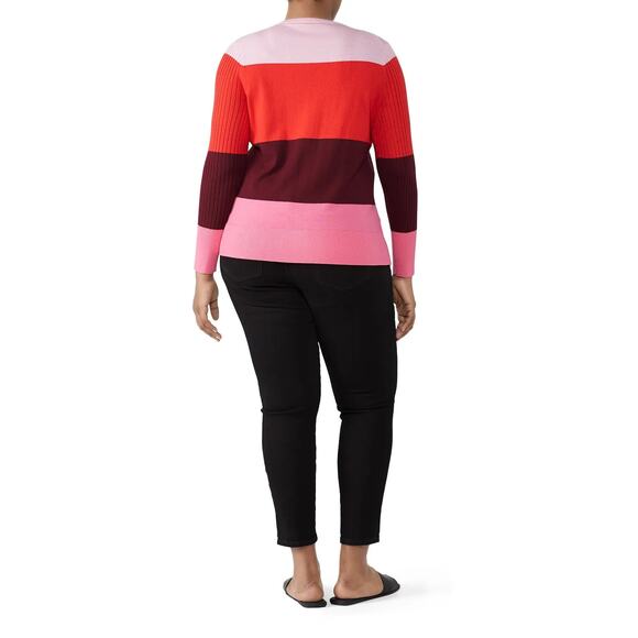 Tome NYC 18 (1x) red Pink Colorblock Wool Blend Knit Crewneck Pullover Sweater - Picture 2 of 6